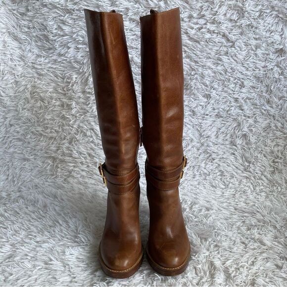 Tory Burch Brown Leather Platform Heels Boots with Ankle Straps Size 8 - Picture 4 of 11